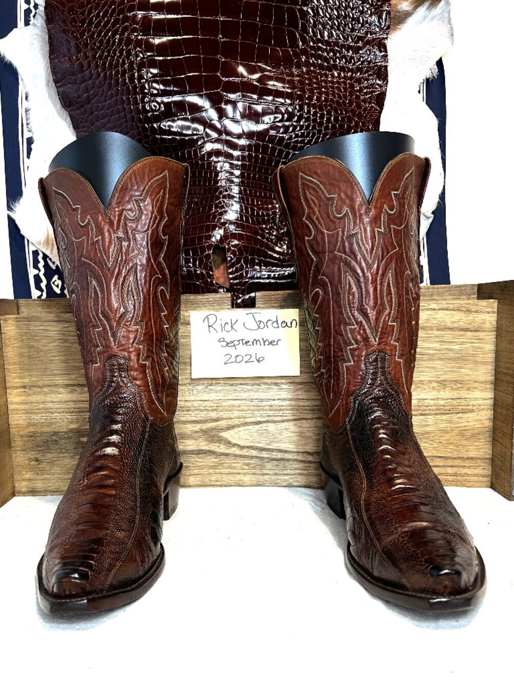 Lucchese 1883 Sienna Brown Ostrich Leg Cowboy Boots in men's size 13D